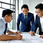 Modern Office Meeting**

"A team of architects, fully clothed in professional attire, collaborating on blueprints in a bright, modern Kuala Lumpur office. Natural pose, perfect anatomy, correct proportions, well-formed hands. Family-friendly, safe for work, appropriate content, high quality rendering."

**