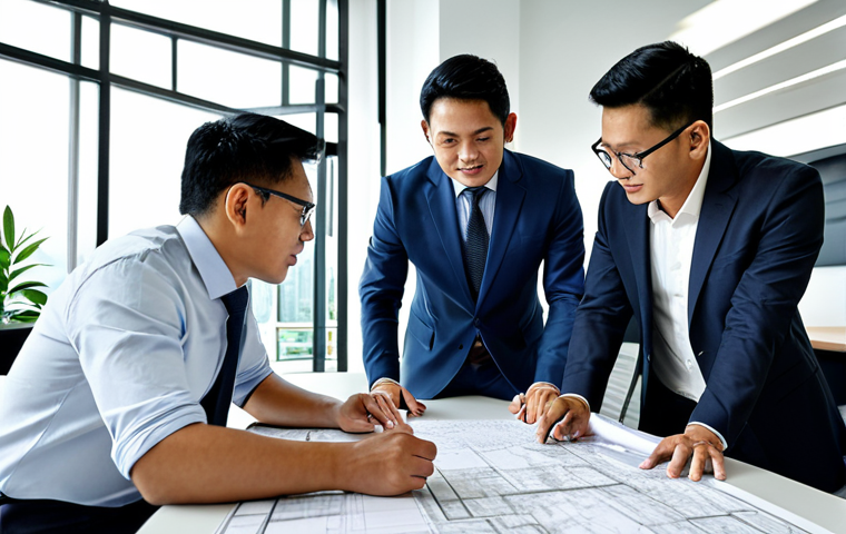 Modern Office Meeting**

"A team of architects, fully clothed in professional attire, collaborating on blueprints in a bright, modern Kuala Lumpur office. Natural pose, perfect anatomy, correct proportions, well-formed hands. Family-friendly, safe for work, appropriate content, high quality rendering."

**